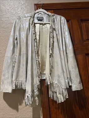 Berek Silver Metallic Fringe Open Front Jacket